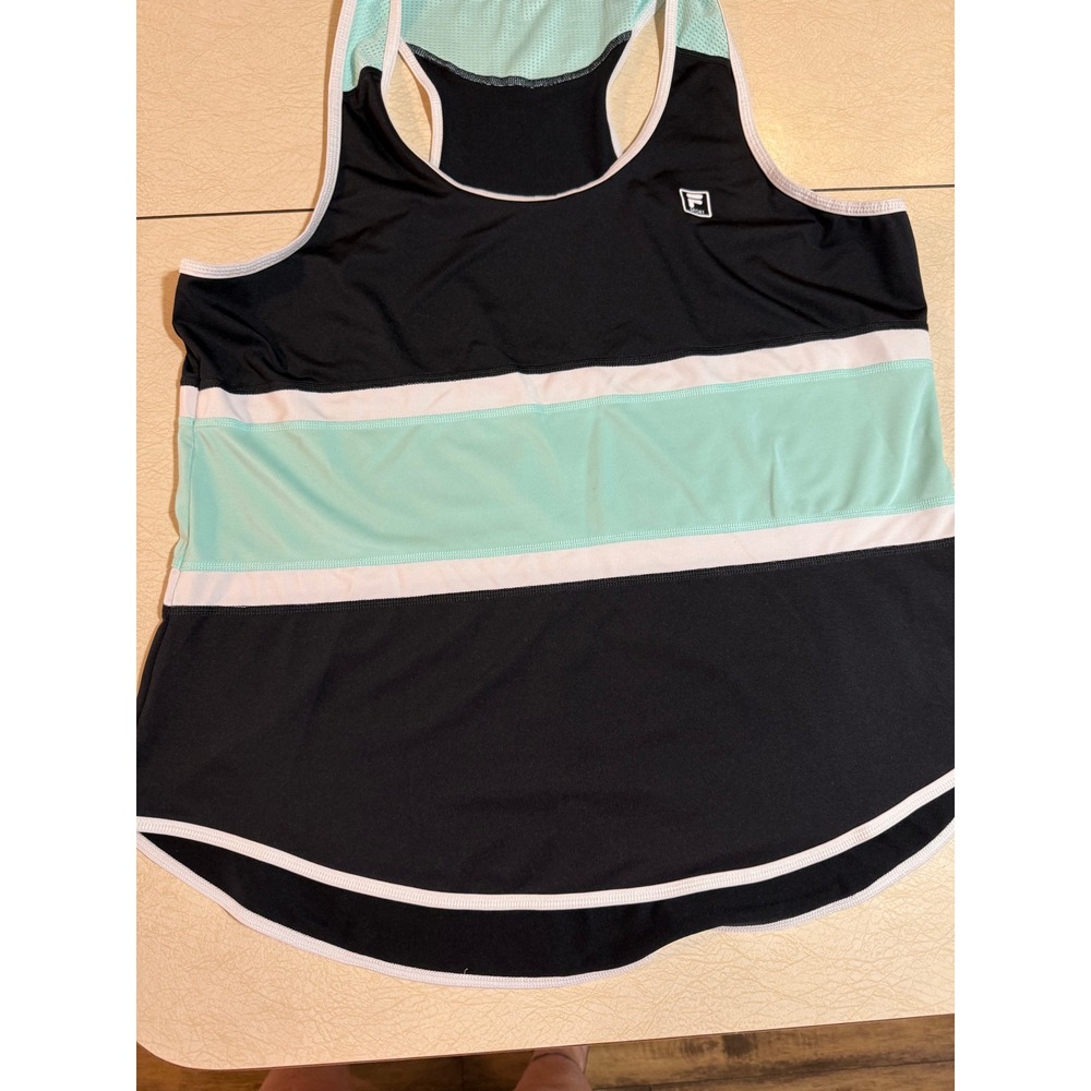 Fila Sport Womens Racerback Tank Top Black Mint Green Colorblock Mesh Back